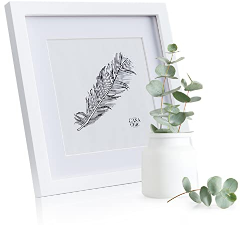 Classic by Casa Chic - Cadre Photo Carré 25 x 25 cm en bois Massif et Vitre en Verre Trempé - Blanc