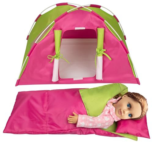 Dress Along Dolly Puppen-Campingzelt mit Schlafsack und Kissen – Möbel für American Girl & 45,7 cm Puppen – 58,4 x 38,1 x 35,6 cm