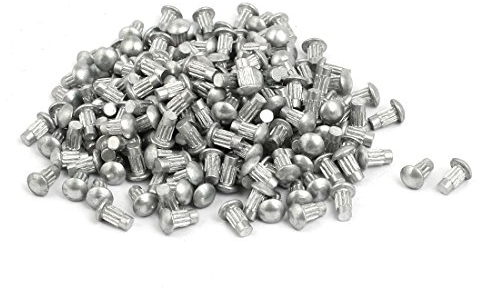 sourcing map 200pcs M3 x 6mm Gerändelter Schaft runden Kopf Aluminium Vollniet Silberton DE de