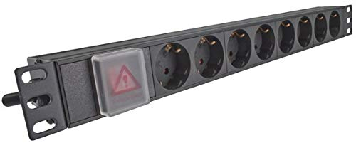 DINIC 8-Fach 19 Zoll Steckdosenleiste – Aluminiumgehäuse, Schwarz, mit Schalter & Abdeckung, 1,80 m Kabel, 90° gewinkelter Stecker, GS geprüft