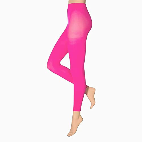 krautwear Damen Mädchen Schweißbänder Stirnband 2 Armbänder Beinstulpen Handschuhe 80er Jahre Set Neon Pink (1x Leggings)