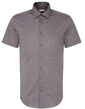 Chemise business homme Seidensticker - coupe slim - sans repassage - col Kent - manches courtes - 100% coton ,Grau (Dunkelgrau 37) ,45