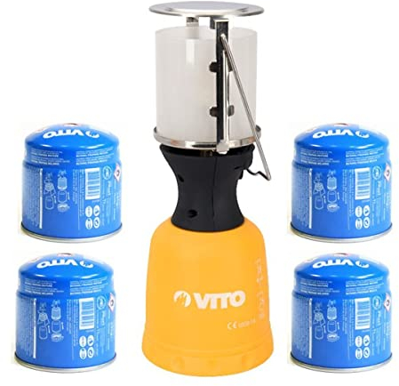 Lampada a gas VITO + 4 cartucce a gas 190 gr Lanterna per bombola campeggio gas 190 g forabile