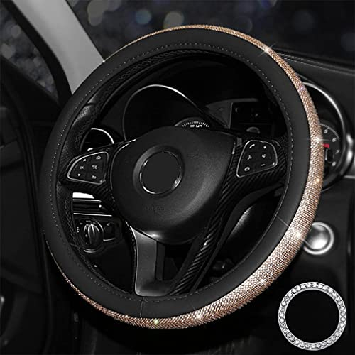 Lifetooler Lenkradbezug Glitzer mit Bling Strass Lenkradhülle Leder Strasssteine Atmungsaktive Universal 38cm/15 Inch Bequem Anti Rutsch Auto Accessoires für Frauen (schwarz-Gold)