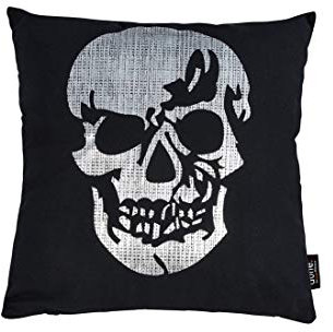 Stone Done Kissenbezug inkl. Füllkissen Totenkopf Schädel mit Silberdruck Größe Kissen 45x45cm Glanzdruck Silber