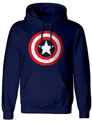 Marvel Comics Captain America Shield Distressed Adults Black Hoodie - Large