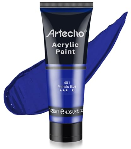 Artecho Peinture Acrylique 120ml Bleu Phtalocyanine, Acrylic Paint, Peinture pour Toile, Tissu, Bois, Roche, Papier, Verre.