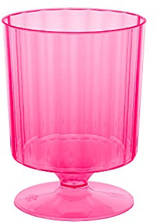 Party Essentials Hard Plastic One Piece 8-Ounce Wine Glasses, Neon Pink, 20 Count