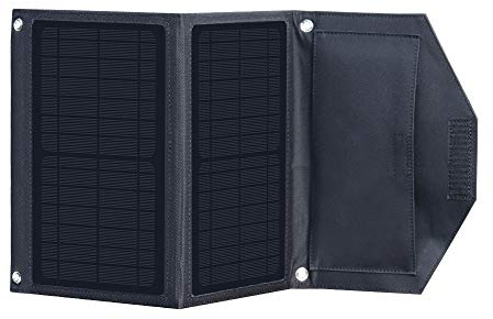 XINPUGUANG Caricatore Solare 14W Pannello Solare Pieghevole da Esterno Portatile con Doppia USB Uscita 5V 3A per Telefono, Tablet, Fotocamera, Ventilatore, Campeggio, Viaggio (Nero)