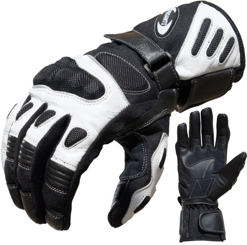 PROANTI Sommer City Motorradhandschuhe | Motorrad Handschuhe aus Nylon-Cordura und Leder | strapazierfähige Rindsleder-Innenfläche | optimale Passform | angenehmer Griff | Protektoren | Weiß,Größe XL