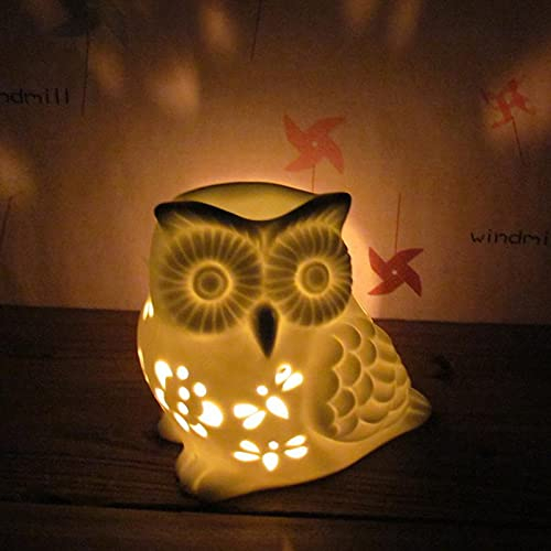 Keramik-Wachswärmer mit Eulenmotiv, Teelicht-Diffusor, Duftkerze, Duftlampe für ätherische Öle, Weiß