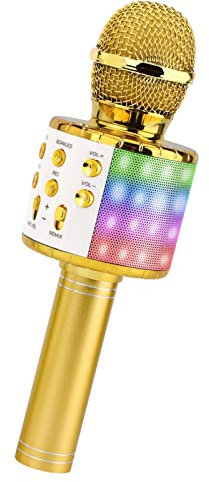 ShinePick Kabelloses Karaoke-Mikrofon, Bluetooth, tragbar, mit LED-Licht, Disco für Kinder/Erwachsene, Singen, kompatibel mit Android/iOS/PC/Smartphone (gelb)