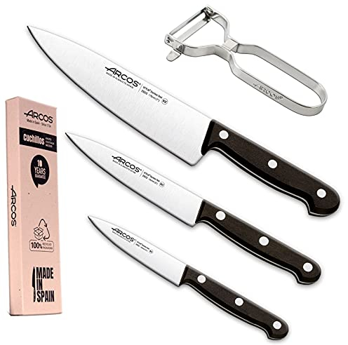 Arcos Juego Cuchillos Cocina Profesionales| Cuchillos Cocina Profesional Set Cuchillos | Mango Negro (4 Piezas)