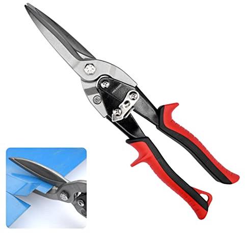 TOOLEAGUE 12 Aviation Tin Snips with Forged Blade, Heavy Duty Long Straight Cutters Shears for Cutting Sheet Metal, Aluminum & DIY Projects.