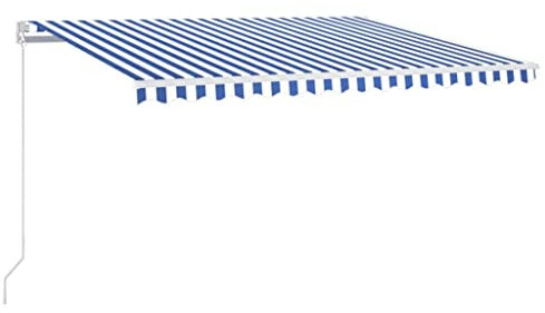 vidaXL Gelenkarmmarkise Einziehbar mit LED Markise Sonnenmarkise Balkonmarkise Sonnenschutz Sichtschutz Fenster Terrasse Garten 400x350cm Blau Weiß