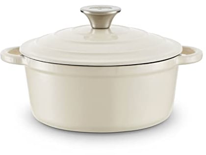 Barbary & Oak BO800250CRM Round Cast Iron Casserole Pan with Durable Enamel Interior, 20cm, Camembert Cream