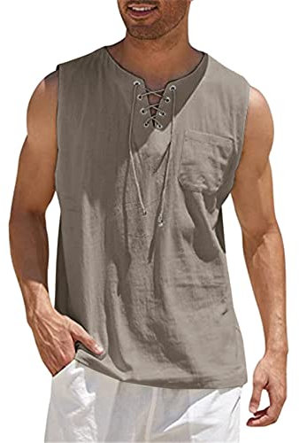 Beokeuioe Herren T-Shirt Sommer Basic Rundhals Ausschnitt T-Shirt Einfarbig Herren Frühling und Sommer Tops Casual Sport Ärmelloses Top Baumwolle Leinen Weste Solide Schwarze Tops Herren Set