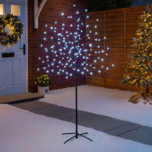 Christow Cherry Blossom Tree 150 LED Light Up Indoor Outdoor Christmas Decoration 150cm / 5ft (White)