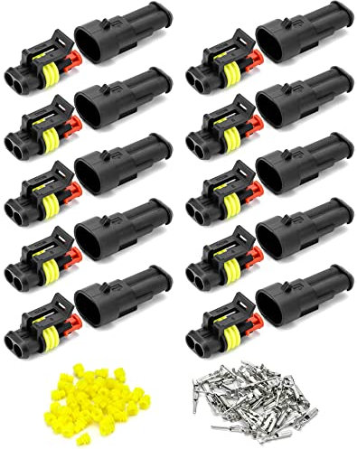 QWORK® 10 Stücke KFZ Stecker Wasserdicht, Steckverbinder 2 Polig, Kabel Steckverbinder Stecker, für KFZ LKW Motorrad