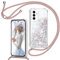 Handyband für Samsung Galaxy A14 5G/4G Hülle mit Band, Glitzer Treibsand Handyhülle mit Kordel zum Umhängen Transparent Stoßfest Schutzhülle mit Kette Schnur, Quicksand Necklace Case in Roségold