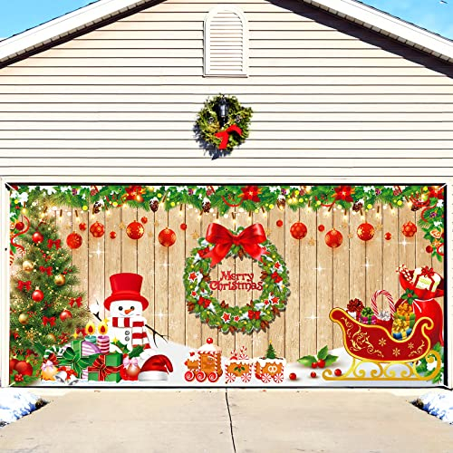 Weihnachts-Garagentor-Banner, Dekorationen, 1,8 x 3,0 m, große Frohe Weihnachten, Garagentorabdeckung, Banner, Schneemann, Weihnachtsbaum, Schlitten, Weihnachtsdekoration