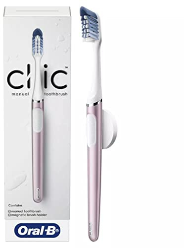 Oral-B Clic Brosse à dents manuelle, quartz rose, avec porte-brosse à dents magnétique – 1 pièce