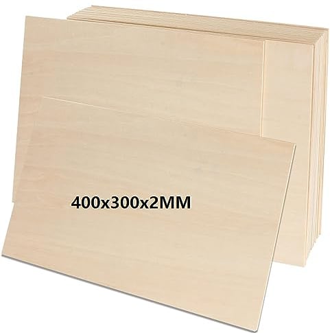 MIVIDE 12PCS 400x300x2MM Basswood Plywood Sheets 2mm, Basswood Sheets Unfinished Wood Board Great for Laser Projects, Arts and Crafts, Wood Engraving