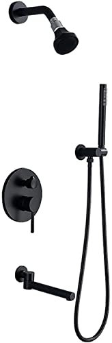 HWSY Duschsystem, Wannen- und Duschgarnitur-Set, Duschkopf mit Handbrause, um 360° drehbarer Einzelstrahl-Duschkopf, Badewannenarmatur, Duschständer und Duschventil mit verstellbarem Winkel,
