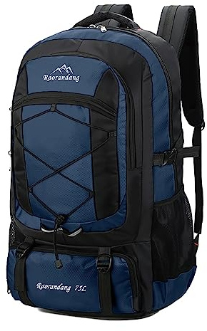 RaoRanDang Wanderrucksack, wasserdicht, leicht, langlebig, 75 l, große Kapazität, Reiserucksack, geeignet zum Wandern., Tiefblau, 40*22*65CM, Reiserucksäcke