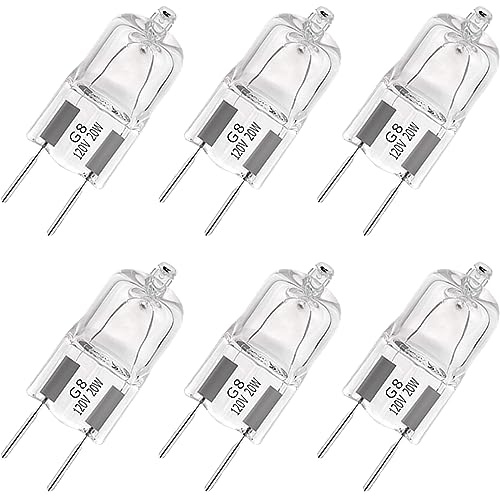 EKSAVE G8 Halogen Light Bulbs 20W 120V G8 Base 2Pin T4 JCD Type 2700K for Microwave Oven Replacements,for Candle Warmer Light Bulbs, Wax melt Bulbs(Pack of 6)