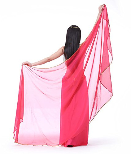 XChangeFun Halbrunder Chiffon-Handschal, Bauchtanz-Kostüm, Outfit, Hüftschal, Paillettenbesatz, goldfarbene Schals, Schleier