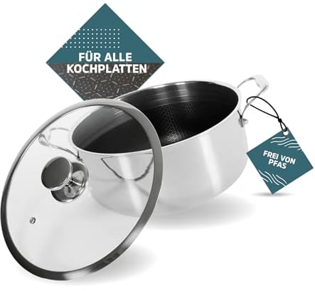 Sobczyk Topf | Hybrid Kochtopf 24 cm | Topfset Induktion | Kochtopf Set Deckel Im Paket Enthalten | Antihaftbeschichtung | 3-Schichtiger Stahl Cooking Pot