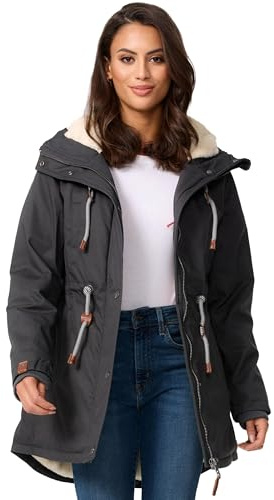 Navahoo Damen Winterjacke mit Teddyfell Winter Jacke warm gefüttert B991 [B991-Ireliaa-Anthrazit-Gr.XL]