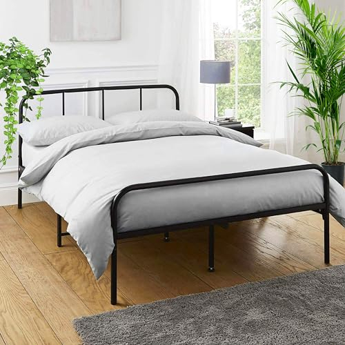 House Of Home Kingsize-Bettgestell, extra stark, mit abgerundetem Kopfteil, 2,1 x 1,4 m, einfache Montage, Bettgestell, unter Stauraum mit stabilen Rohrlamellen und Mittelstützbeinen, Schwarz