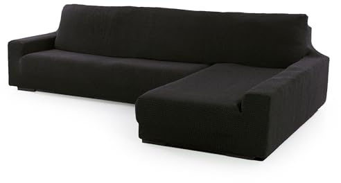 FAVERTI® Super elastischer Bezug für Chaiselongue, langes Eckteil rechts (vorne gesehen) | Modell Novele | Schwarz | Qualitätsschutz aus Jacquard-Stoff und Baumwolle