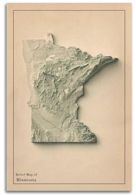 HVLS 2D-Reliefkarten-Poster, Minnesota-Karte, dekorative Leinwand, Familienschlafzimmer, Kunstwerk, Bild, Gemälde, 40 x 60 cm