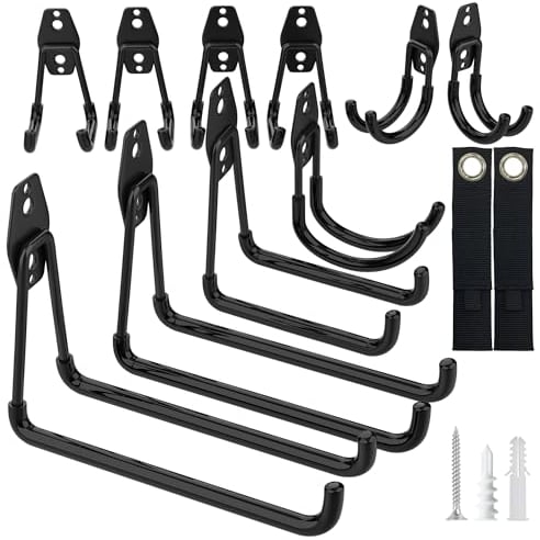 Kitmiido 12er Set Wandhaken für Garage | Schwerlast Doppelhaken | Platzsparende Aufbewahrung für Werkzeuge, Fahrräder, Sportausrüstung (Schwarz)