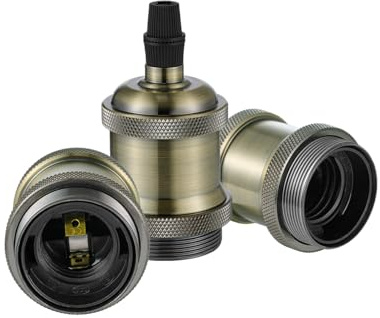 Vecys 3 Stück E27 Edison Oprawa Lampy Vintage Bronze Lampenfassung Retro Adapter Fassungsadapter für Pendelleuchte (Bronze)