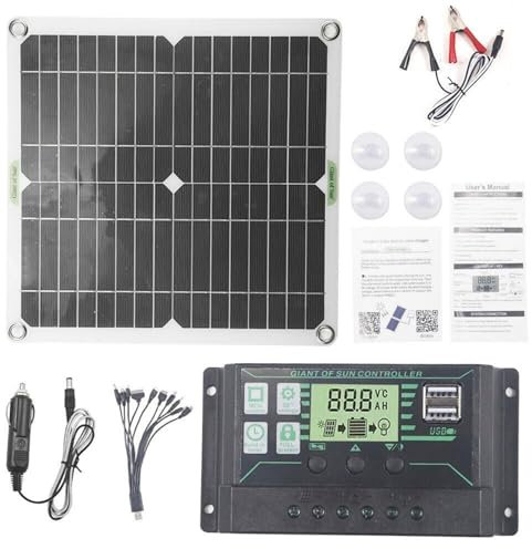 YUMILI Kit De Panneau Solaire, 30w 12v 100a Kit De Panneaux Solaires Contrôleur De Chargeur De Batterie Pour Voiture Camping Car Caravane Bateau