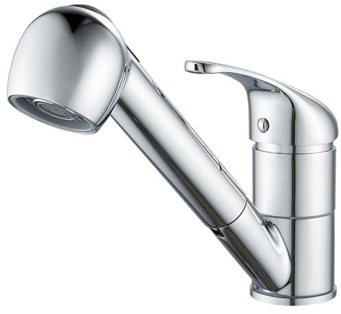 NewEast Kitchen Tap with Spray, Pull Out Kitchen Monobloc Mixer Tap Chrome, Single Lever Kitchen Sink Tap 1 Hole