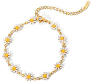 IMINI Süßes Gänseblümchen-Armband für Damen, Teenager, Mädchen, Edelstahl, zierliches kleines Blumenarmband, Geburtstag, Hochzeit, Party, goldener Armreif, Versprechen, Liebe, verstellbare