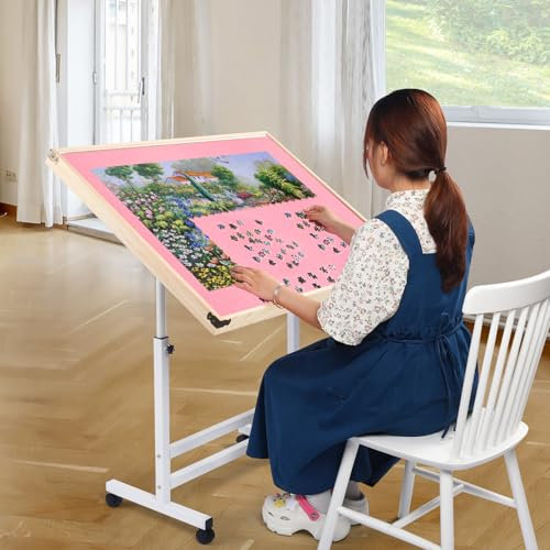 Ynredee Wooden Jigsaw Puzzle Table for Adults & Kids,Jigsaw Puzzle Storage Folding Tilting Table with Board Standing,Portable Board for Games, Gift for Puzzle Amateur (1500 Pcs NEW)