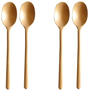 UHCPVHQQQ 4 cucharas de sopa de madera for comer, cucharas for mezclar, cocinar, servir luz larga, restaurante de madera, cucharas for el hogar, mango, cuchara de cocina, condimentos, agitar for cucha