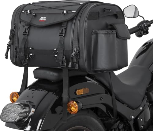KEMIMOTO Motorrad Tasche 24-32L, wasserdichte Motorrad Hecktasche, große Kapazität, erweiterbare Satteltasche, Gepäckträgertasche mit Regenhülle, einfache Montage, schwarz