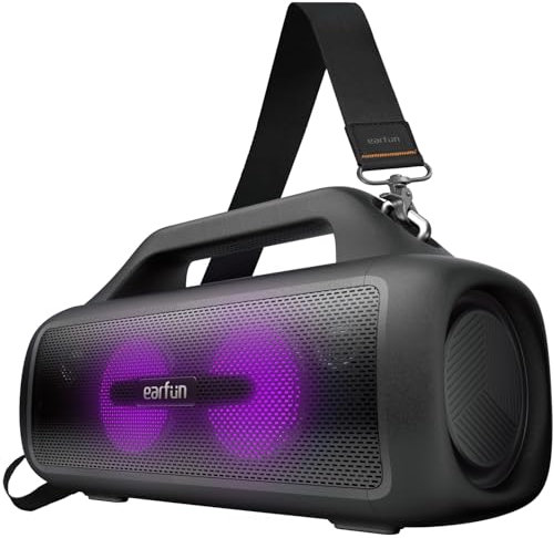 EarFun UBOOM X Portable Bluetooth Speakers, 80W Stereo Sound Booming Bass, IP67 Waterproof Bluetooth 5.3, RGB Light, 30H Playtime, Custom EQ, PowerBank, Outdoor Speaker for Camping, Beach, Backyard