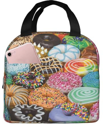 WURTON Lunchtasche mit Donuts-Aufdruck, Lunchbox, Tragetasche hält Lebensmittel stundenlang warm/kalt für Strand und Reisen im Freien