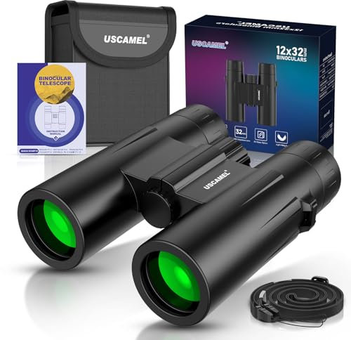 USCAMEL Fernglas 12 x 32 für Erwachsene, hohe Leistung, Fernglas für Vogelbeobachtung, kompaktes Fernglas mit geringem Gewicht und verstellbar für Sport, Jagd, Konzert, Reisen
