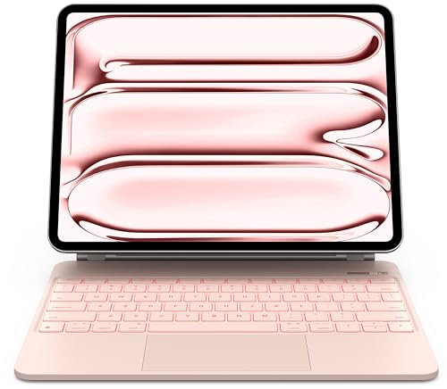 CHESONA for iPad Pro 13 inch Case 2024 with Keyboard, Easy-Set Floating Cantilever Stand, Smart Trackpad, 7 Color Backlit with Battery Digital Display, Keyboard Case for iPad Pro 13 (M4), Pink