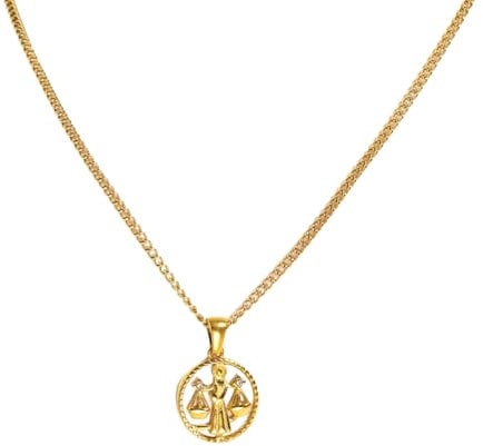 12 Constellation Coin Zodiac Sign Pendants with Zirconia, 18K Gold Plated Chain, Set of 12, 50 cm Chain Necklace, Round Shell Zodiac Sign Pendants Necklaces For Women (LIBRA)