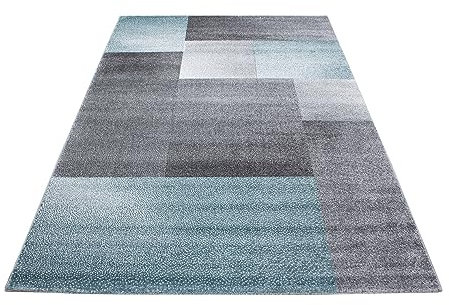 Stilvoll Günstig by ELMM Teppich Wohnzimmer Schlafzimmer Blau 80 x 150 Kariertes Design Kurzflor